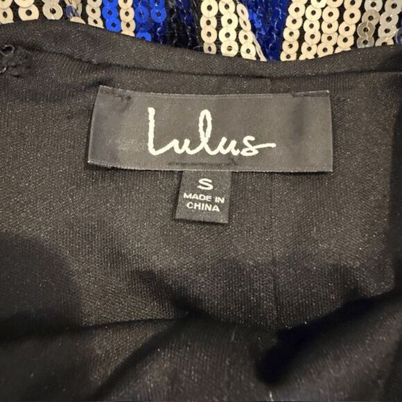 Lulu's Dazzle You Gold and Blue Striped Sequin Mini Skirt Back Zip Size Small - Picture 5 of 11